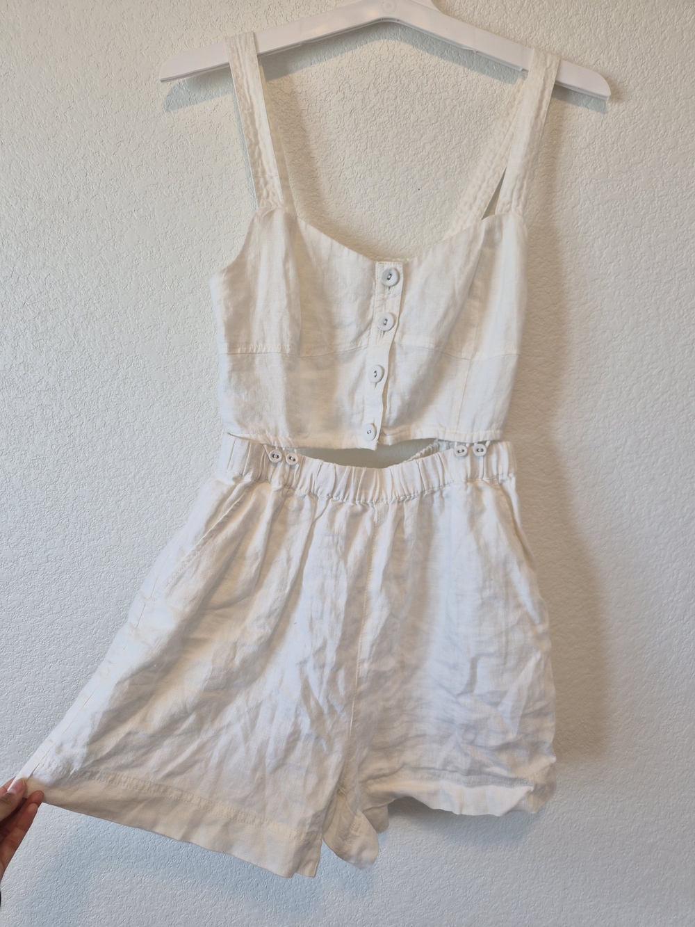 Linen Button Front Crop Top & High Waist Shorts Set